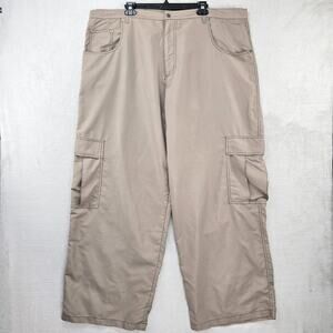 Vintage Kikwear Cargo Pants Men's 44x31 Beige Baggy Wide Leg Y2K Rave Skater